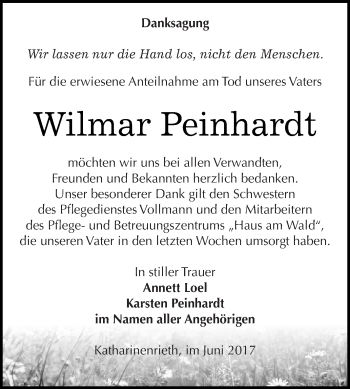 Traueranzeige von Wilmar Peinhardt von Super Sonntag SGH Mansf. Land
