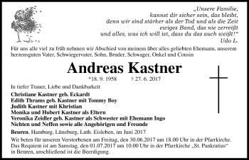 Traueranzeige von Andreas Kastner von Mitteldeutsche Zeitung Mansfelder Land