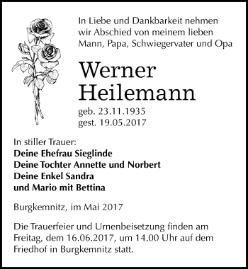 Traueranzeige von Werner Heilemann von Mitteldeutsche Zeitung Bitterfeld
