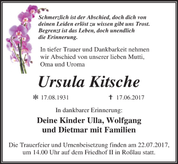 Traueranzeige von Ursula Kitsche von Mitteldeutsche Zeitung Dessau-Roßlau