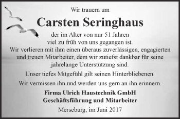 Traueranzeige von Carsten Seringhaus von Super Sonntag Merseburg
