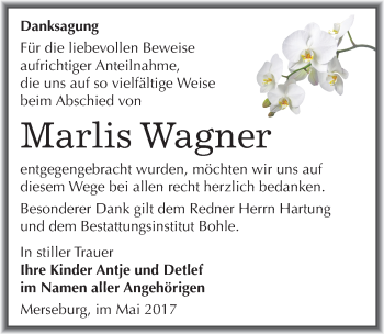 Traueranzeige von Marlis Wagner von Mitteldeutsche Zeitung Merseburg/Querfurt