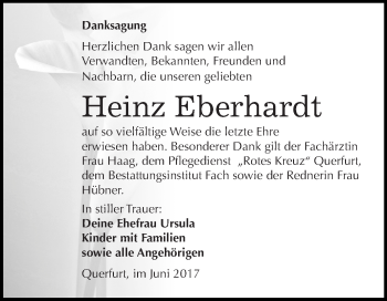 Traueranzeige von Heinz Eberhardt von WVG - Wochenspiegel Merseburg