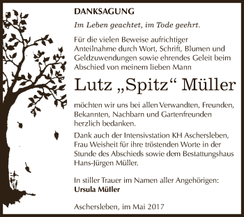 Traueranzeige von Lutz Müller von Super Sonntag Aschersleben