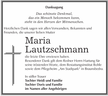 Traueranzeige von Maria Lautzschmann von WVG - Wochenspiegel Merseburg