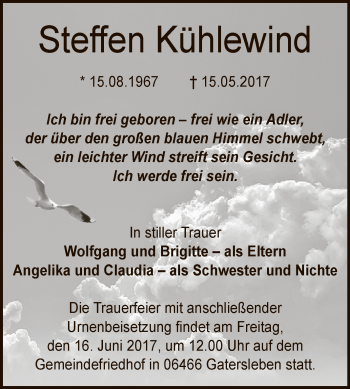 Traueranzeige von Steffen Kühlewind von Super Sonntag Aschersleben