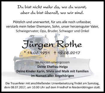 Traueranzeige von Jürgen Rothe von Super Sonntag SGH Mansf. Land
