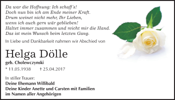 Traueranzeige von Helga Dölle von Mitteldeutsche Zeitung Mansfelder Land