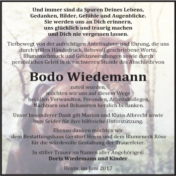 Traueranzeige von Bodo Wiedemann von Super Sonntag Aschersleben