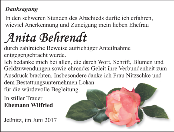 Traueranzeige von Anita Behrendt von Mitteldeutsche Zeitung Bitterfeld