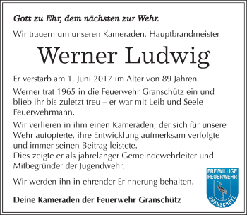 Traueranzeige von Werner Ludwig von Mitteldeutsche Zeitung Weißenfels