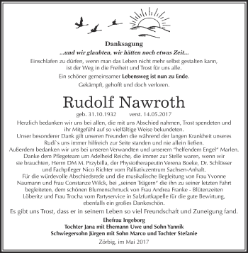 Traueranzeige von Rudolf Nawroth von WVG - Wochenspiegel Bitterfeld