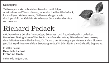Traueranzeige von Richard Pedack von WVG - Wochenspiegel Quedlinburg