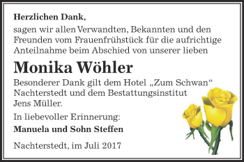 Traueranzeige von Monika Wöhler von Super Sonntag Aschersleben