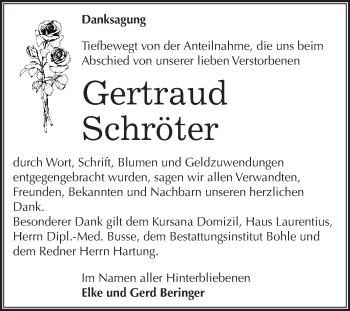 Traueranzeige von Gertraud Schröter von WVG - Wochenspiegel Merseburg