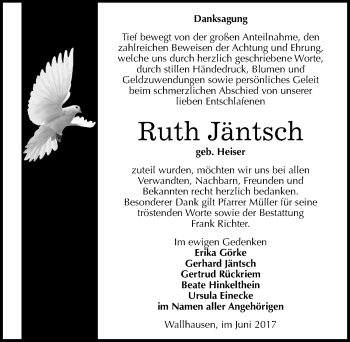 Traueranzeige von Ruth Jäntsch von Mitteldeutsche Zeitung Sangerhausen