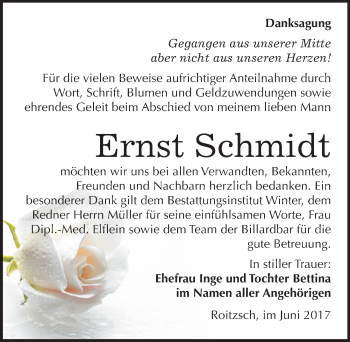 Traueranzeige von Ernst Schmidt von Mitteldeutsche Zeitung Bitterfeld