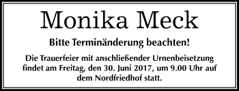 Traueranzeige von Monika Meck von Mitteldeutsche Zeitung Halle/Saalkreis
