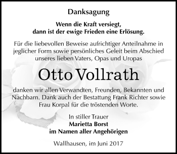 Traueranzeige von Otto Vollrath von Mitteldeutsche Zeitung Sangerhausen