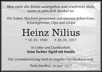 Traueranzeige von Heinz Nilius von Mitteldeutsche Zeitung Halle/Saalkreis