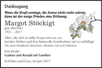 Traueranzeige von Margot Stöckigt von Super Sonntag Zeitz
