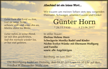 Traueranzeige von Günter Horn von Mitteldeutsche Zeitung Bernburg