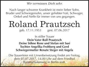 Traueranzeige von Roland Prautzsch von Mitteldeutsche Zeitung Halle/Saalkreis