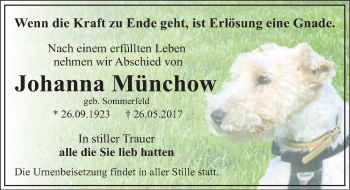 Traueranzeige von Johanna Münchow von Mitteldeutsche Zeitung Dessau-Roßlau