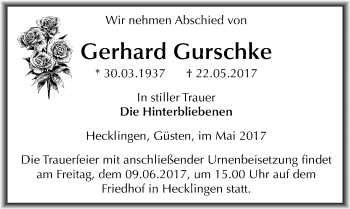 Traueranzeige von Gerhard Gurschke von Mitteldeutsche Zeitung Bernburg