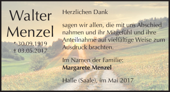 Traueranzeige von Walter Menzel von Mitteldeutsche Zeitung Halle/Saalkreis