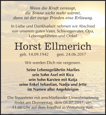 Traueranzeige von Horst Ellmerich von Mitteldeutsche Zeitung Naumburg/Nebra