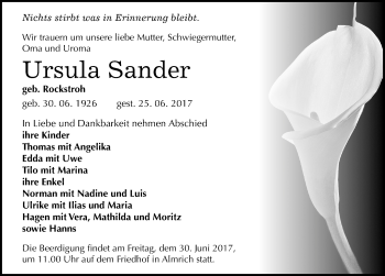 Traueranzeige von Ursula Sander von Mitteldeutsche Zeitung Naumburg/Nebra