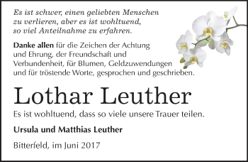 Traueranzeige von Lothar Leuther von Mitteldeutsche Zeitung Bitterfeld
