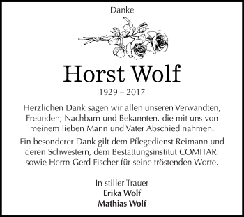 Traueranzeige von Horst Wolf von WVG - Wochenspiegel NMB / WSF / ZTZ