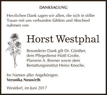 Traueranzeige von Horst Westphal von Super Sonntag Aschersleben