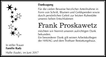 Traueranzeige von Frank Proskawetz von Mitteldeutsche Zeitung Halle/Saalkreis