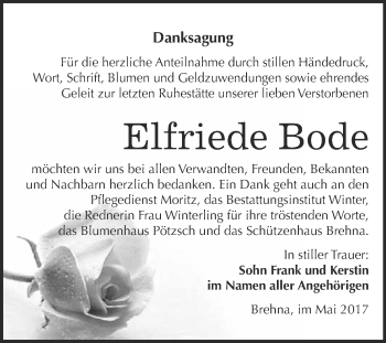 Traueranzeige von Elfriede Bode von WVG - Wochenspiegel Bitterfeld