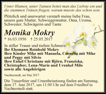 Traueranzeige von Monika Mokry von Super Sonntag Aschersleben