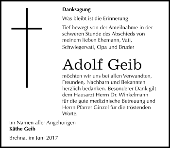 Traueranzeige von Adolf Geib von Mitteldeutsche Zeitung Bitterfeld