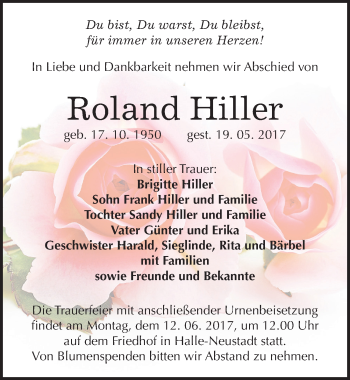 Traueranzeige von Roland Hiller von Mitteldeutsche Zeitung Halle/Saalkreis