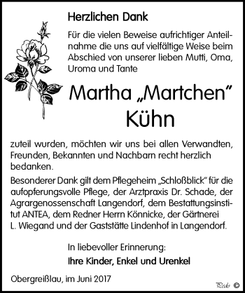 Traueranzeige von Martha Kühn von Mitteldeutsche Zeitung Weißenfels