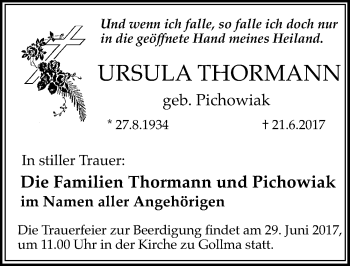Traueranzeige von Ursula Thormann von Mitteldeutsche Zeitung Halle/Saalkreis
