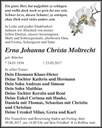 Traueranzeige von Erna Johanna Christa Moltrecht von Mitteldeutsche Zeitung Dessau-Roßlau