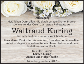 Traueranzeige von Waltraud Kuring von Mitteldeutsche Zeitung Merseburg/Querfurt