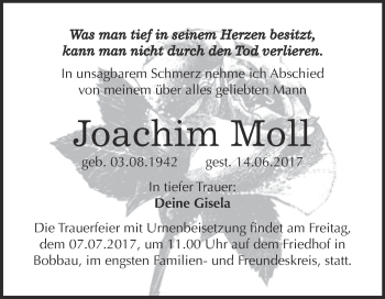 Traueranzeige von Joachim Moll von WVG - Wochenspiegel Bitterfeld