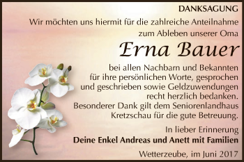 Traueranzeige von Erna Bauer von Super Sonntag Zeitz