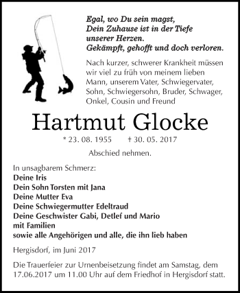 Traueranzeige von Hartmut Glocke von Super Sonntag SGH Mansf. Land