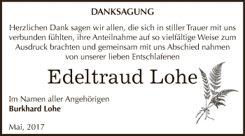 Traueranzeige von Edeltraud Lohe von WVG - Wochenspiegel Dessau / Köthen
