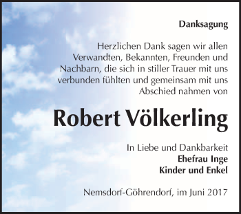 Traueranzeige von Robert Völkerling von WVG - Wochenspiegel Merseburg