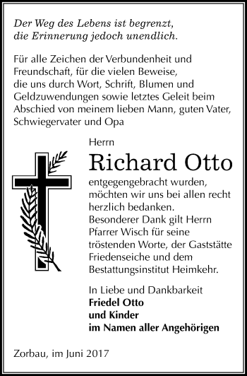 Traueranzeige von Richard Otto von Mitteldeutsche Zeitung Weißenfels